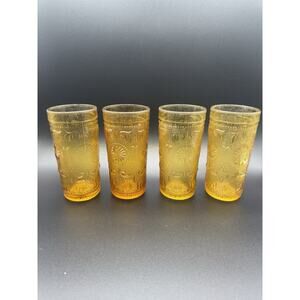 Brockway Glass Co American Concord Amber Tea Water Glass Tumbler Set of 4 Read